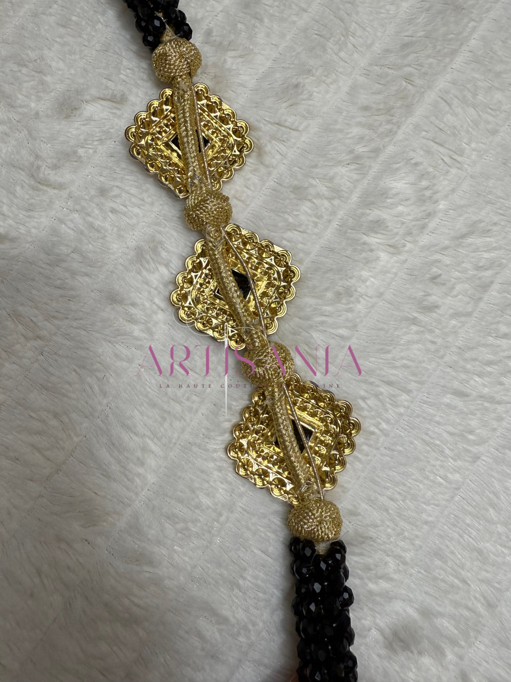 Ceinture métal ajustable - aux perles noires et dorées 🖤✨