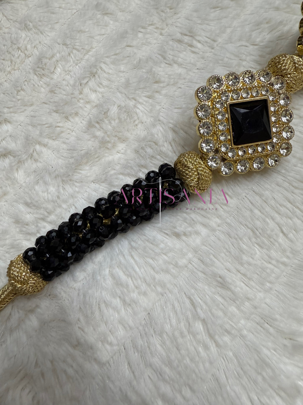 Ceinture métal ajustable - aux perles noires et dorées 🖤✨