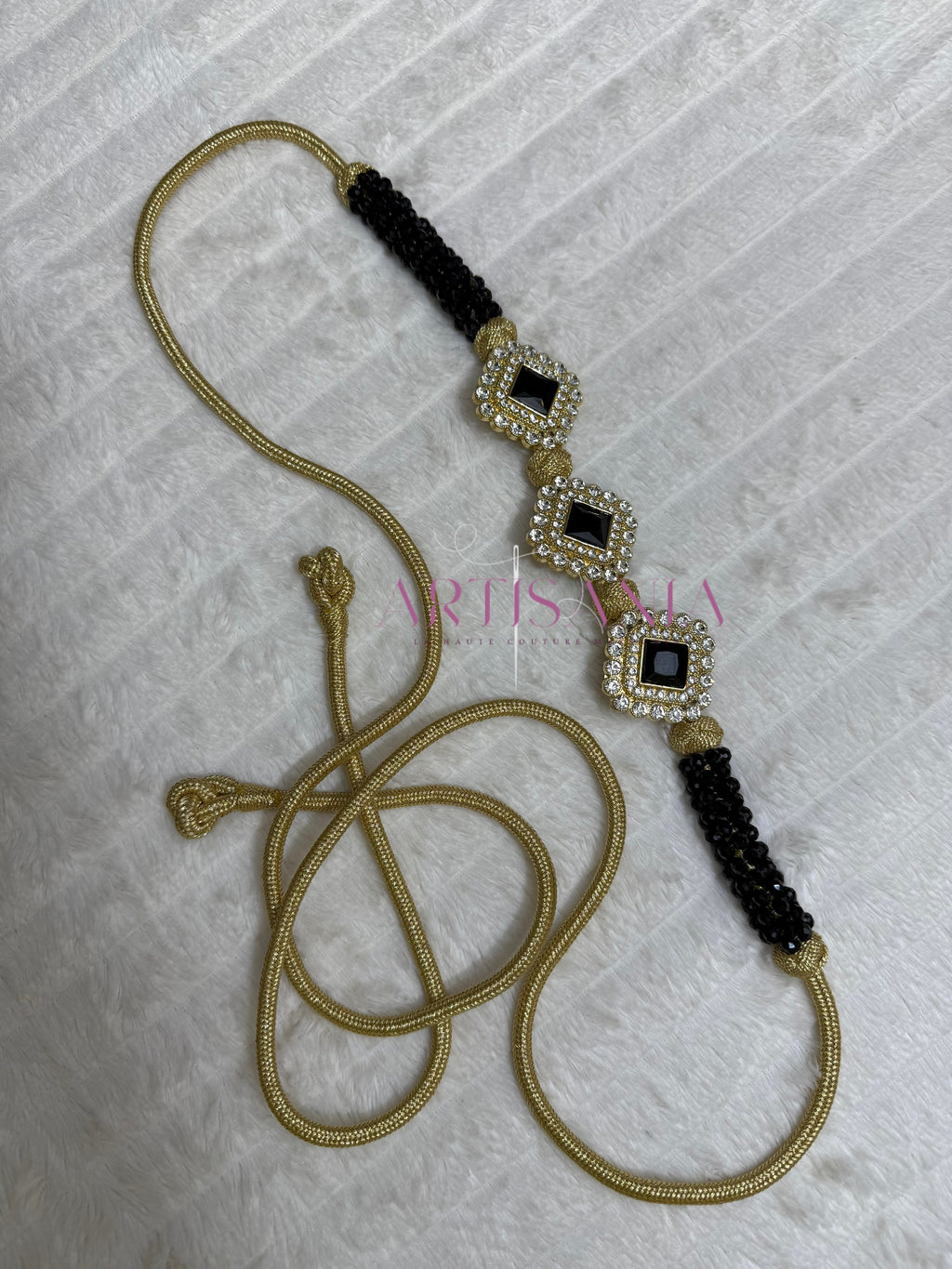 Ceinture métal ajustable - aux perles noires et dorées 🖤✨