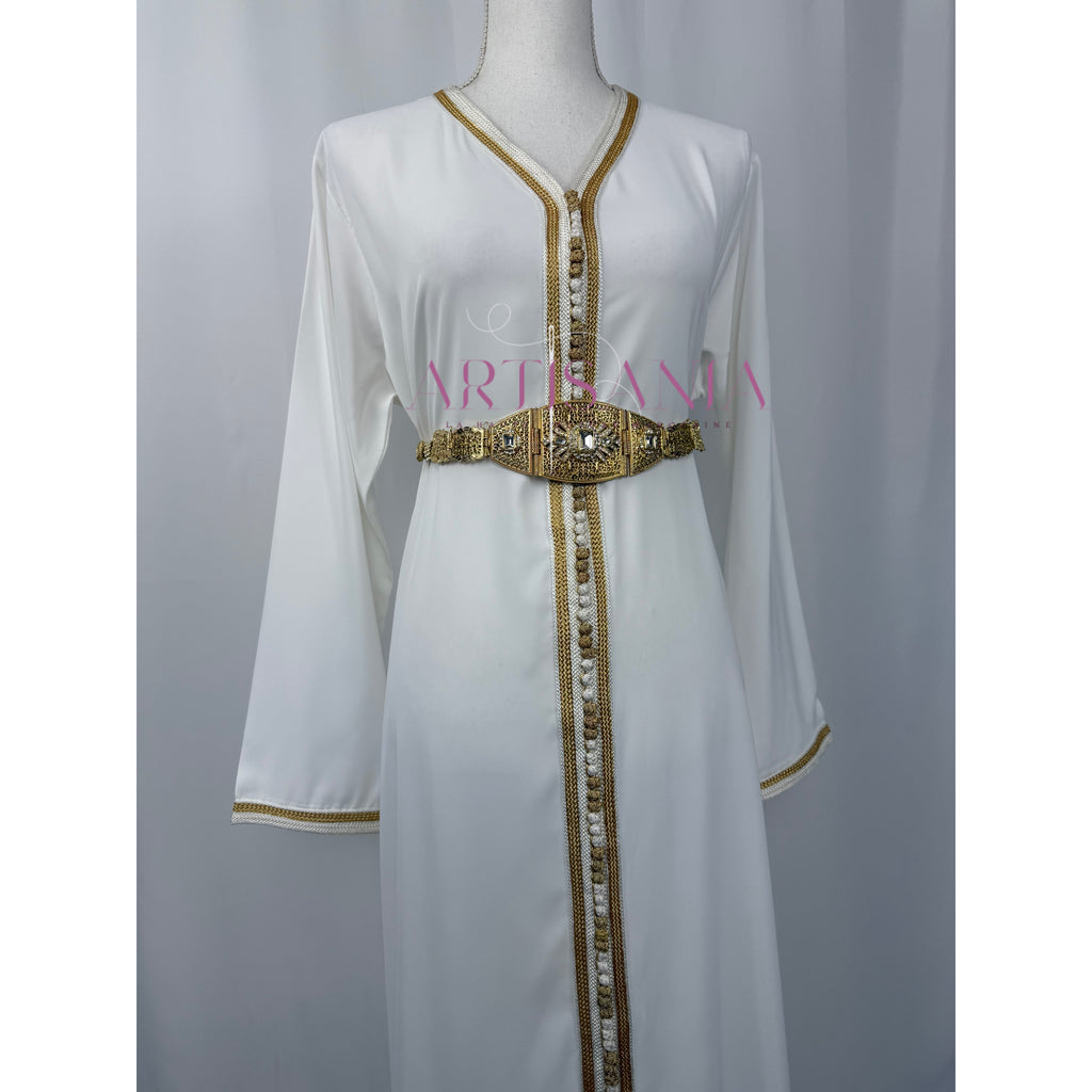 Takchita marocaine blanche et doré - modèle Linda ✨🤍