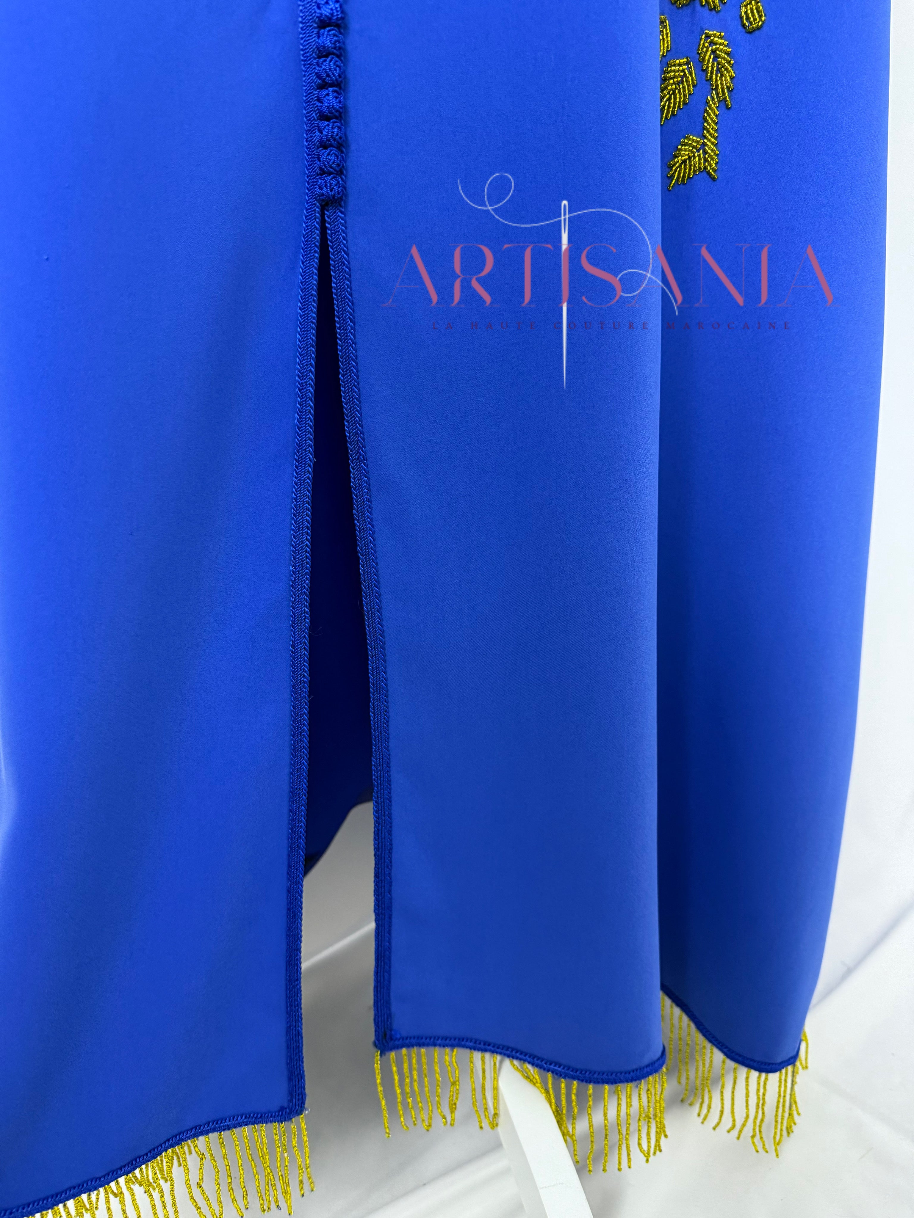 Gandoura marocaine bleu avec perles jaune - modèle Aina 💙✨