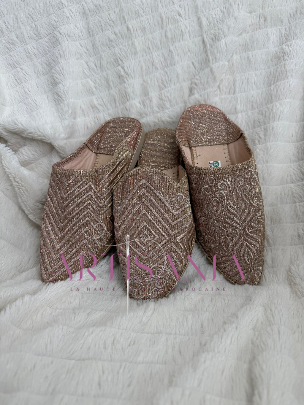 Babouche marocaine plate - modèle pailleté rose gold