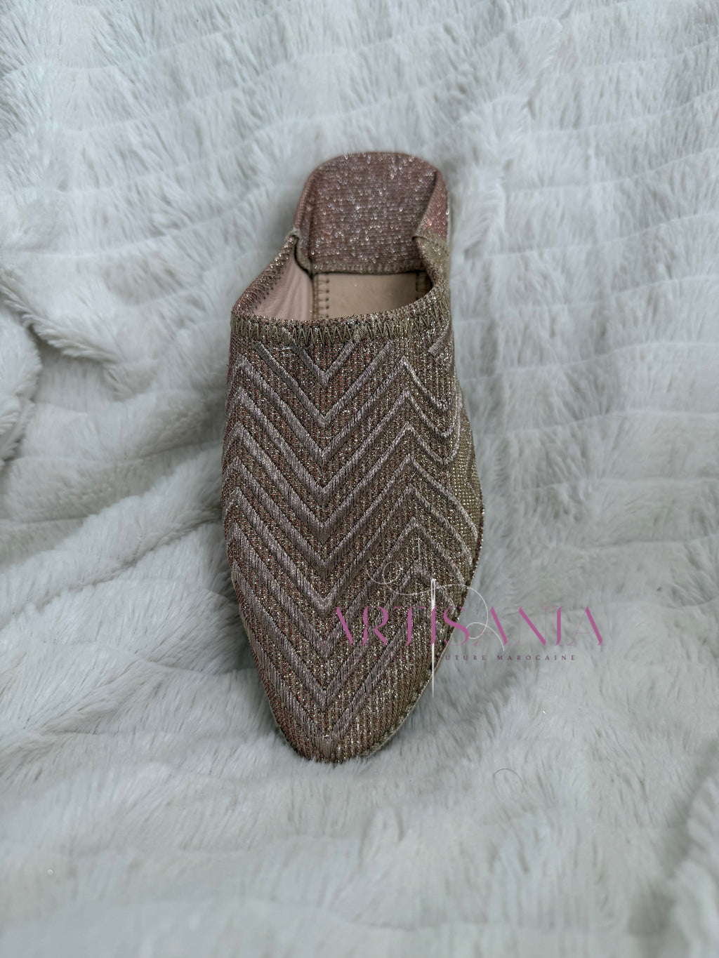 Babouche marocaine plate - modèle pailleté rose gold