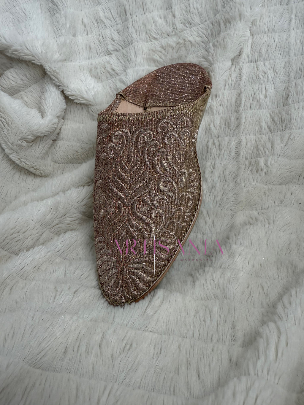 Babouche marocaine plate - modèle pailleté rose gold