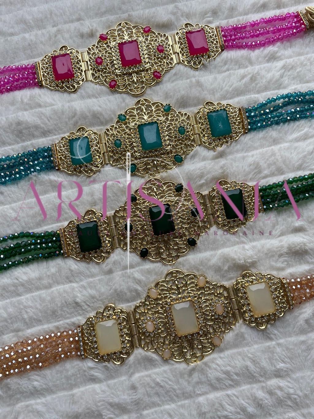Ceinture métallique ajustable - ornée de perles colorées ✨🩷