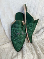 Babouche marocaine plate - modèle Besma vert