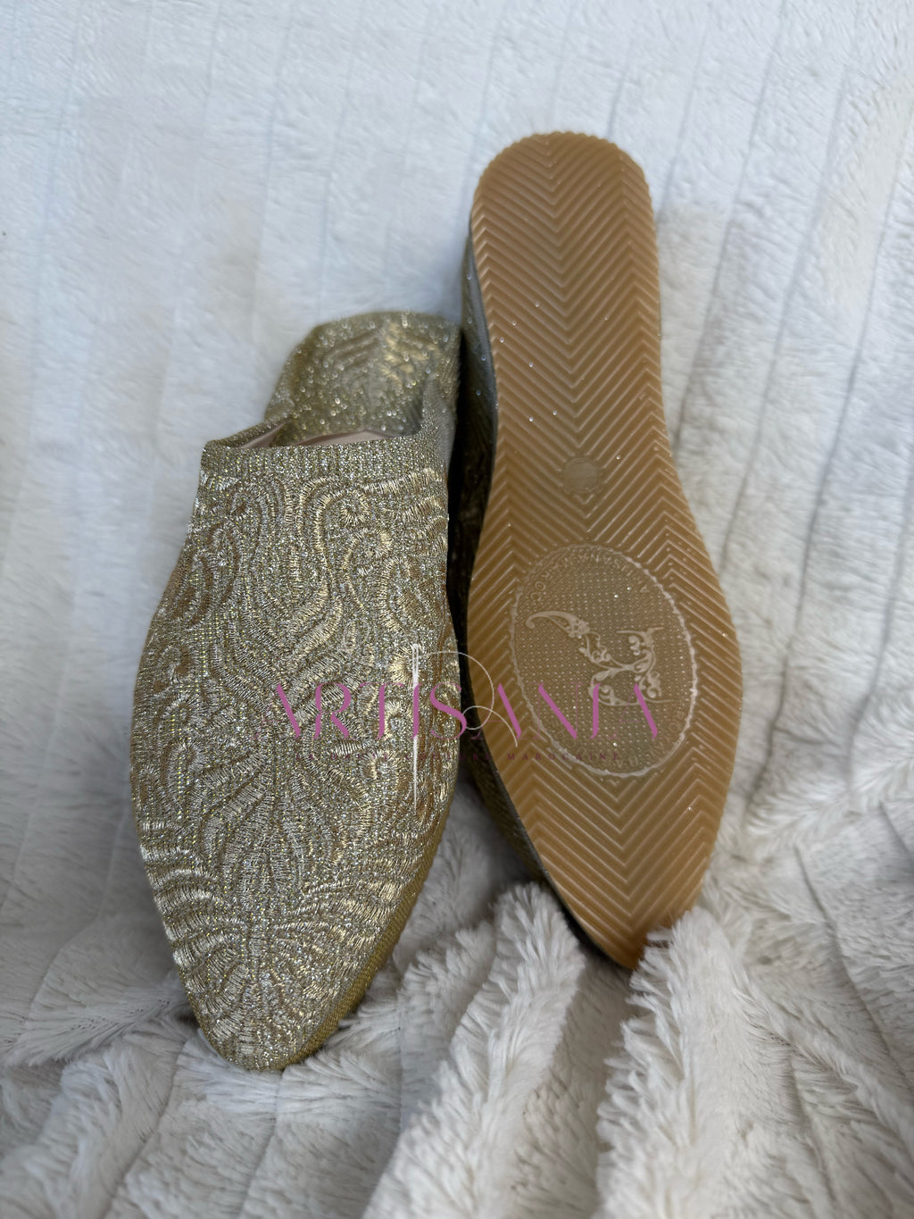 Babouche marocaine compensée doré - modèle Bouchra ✨