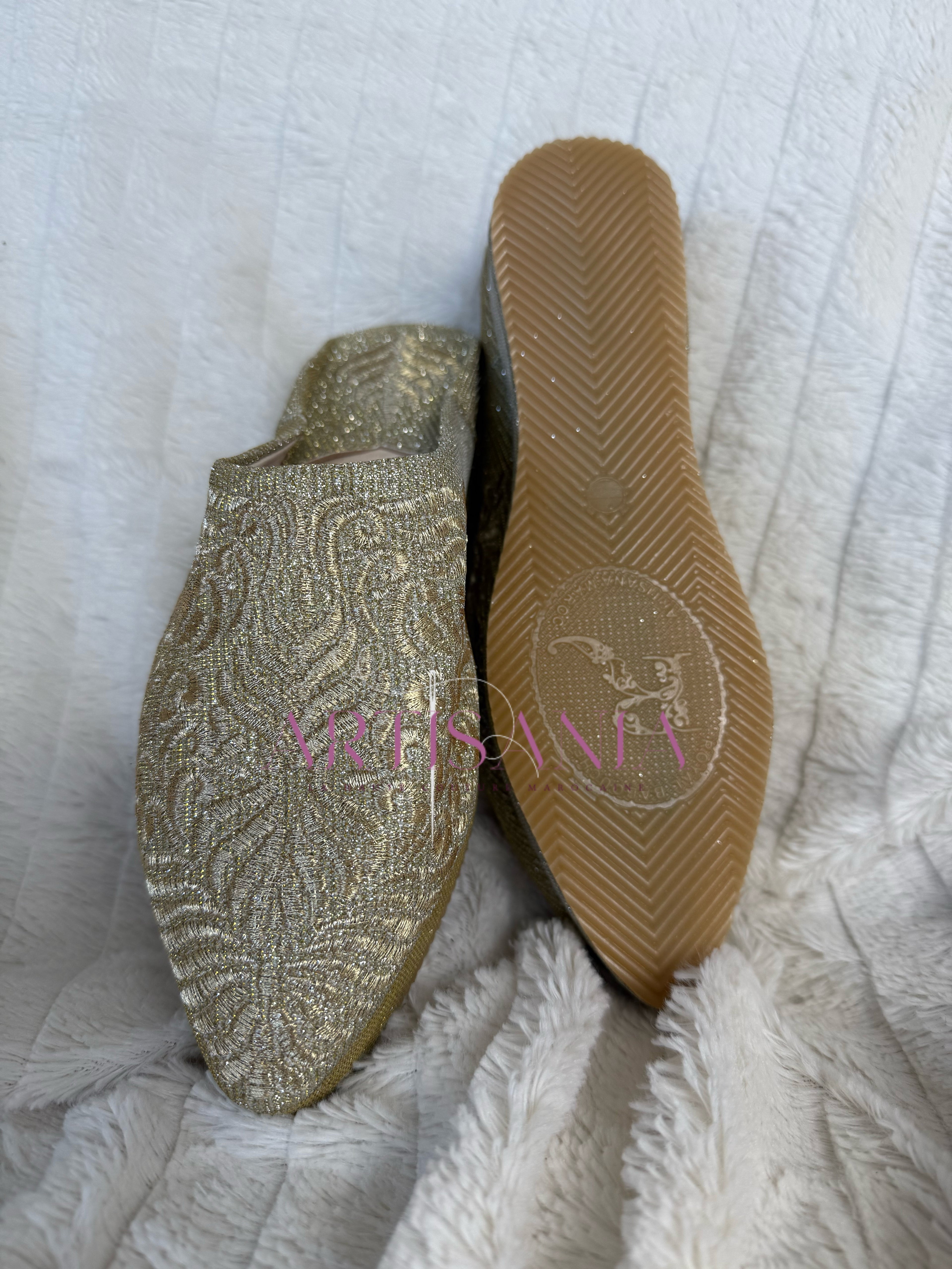 Babouche marocaine compensée doré - modèle Bouchra ✨