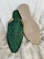 Babouche marocaine plate - modèle Besma vert