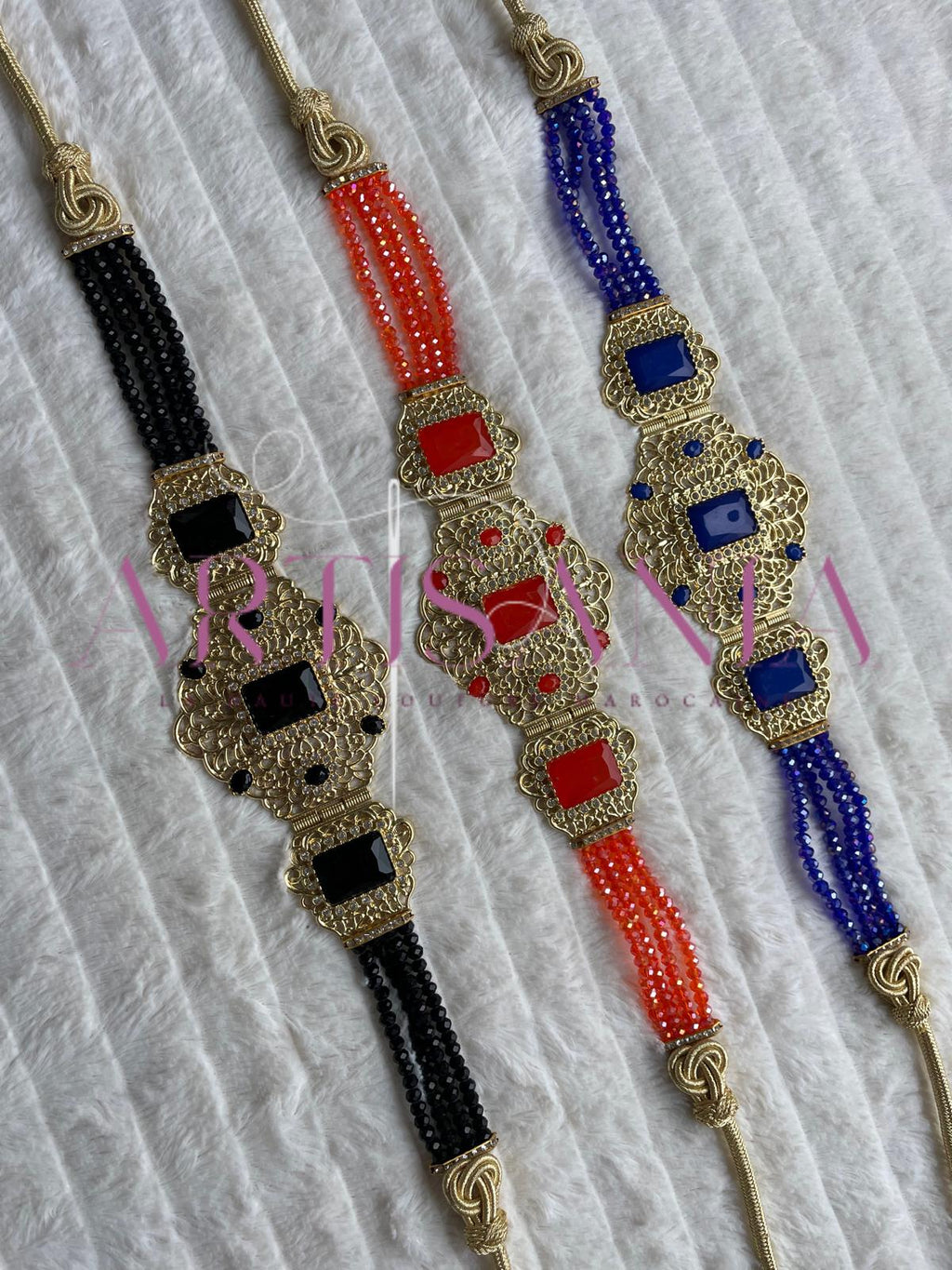 Ceinture métallique ajustable - ornée de perles colorées ✨🩷